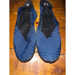 Womens Woven Navy Slip-On Flats Size 10 Medium Comfortable Shoes Made In China